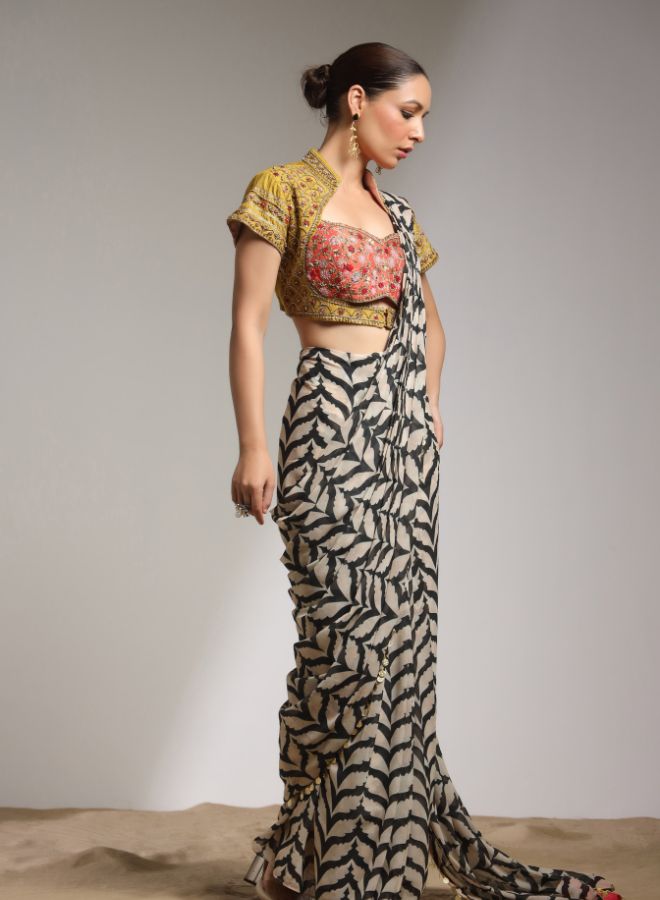 Elegant Printed Saree with Embroidered Blouse