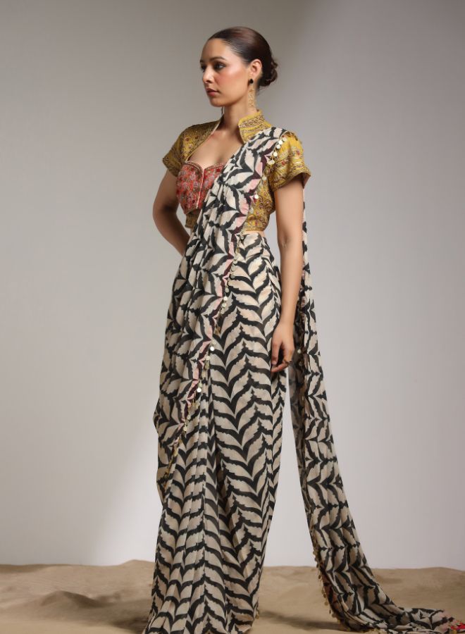 Elegant Printed Saree with Embroidered Blouse