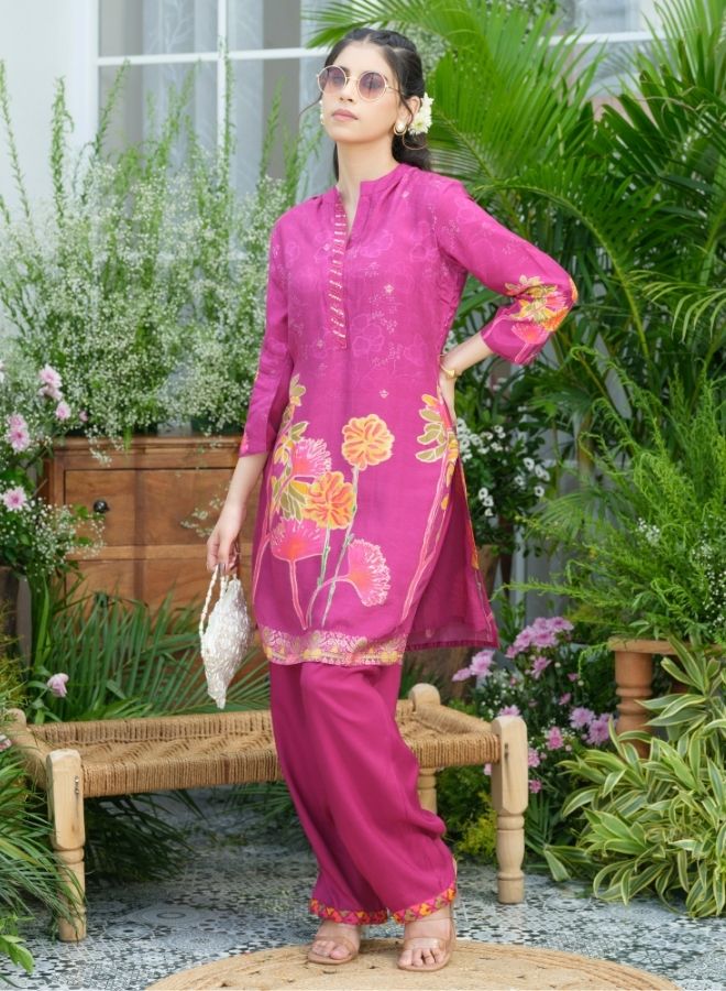 Elegant Pink Floral Kurta Set