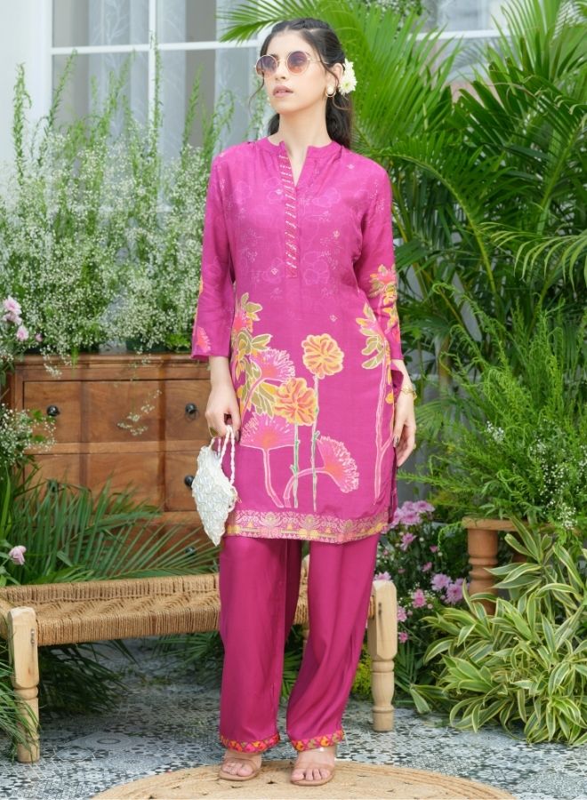 Elegant Pink Floral Kurta Set