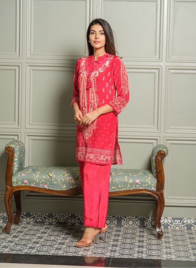 Chic Red Printed Kurta Set