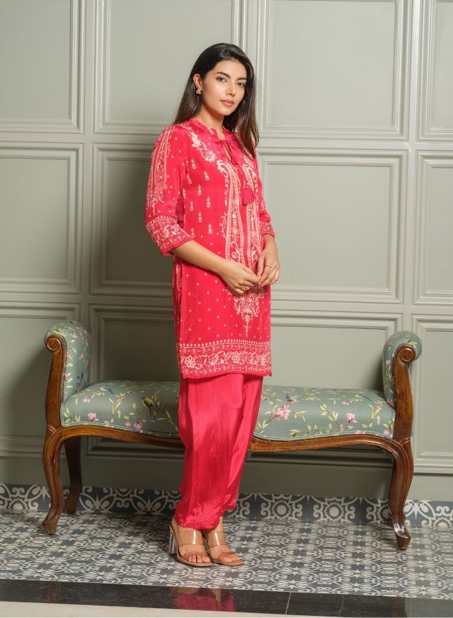 Chic Red Printed Kurta Set
