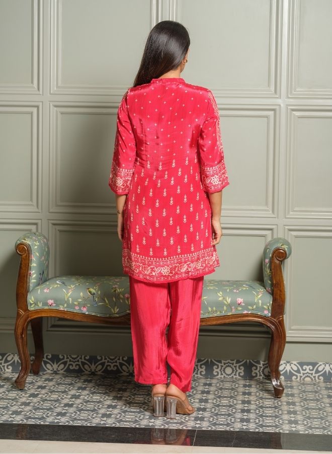Chic Red Printed Kurta Set