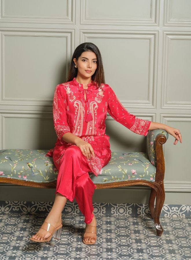 Chic Red Printed Kurta Set