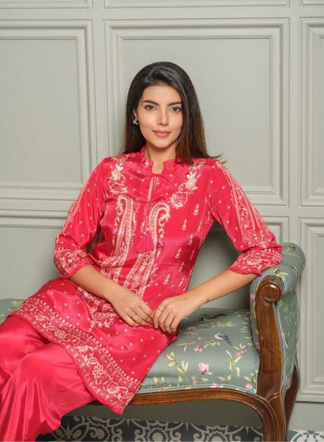 Chic Red Printed Kurta Set