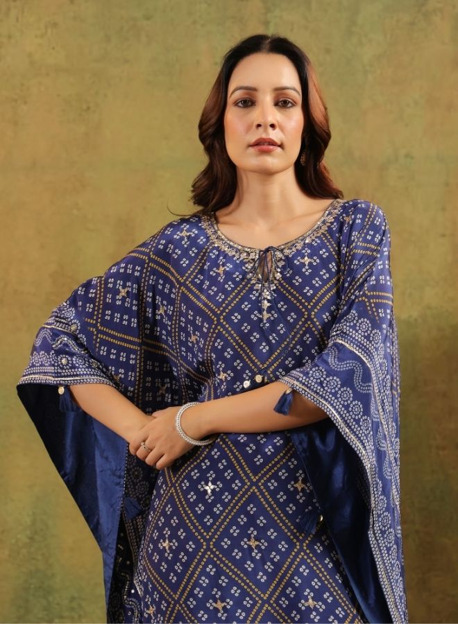 Elegant Blue Bandhani-Print Kurta Set