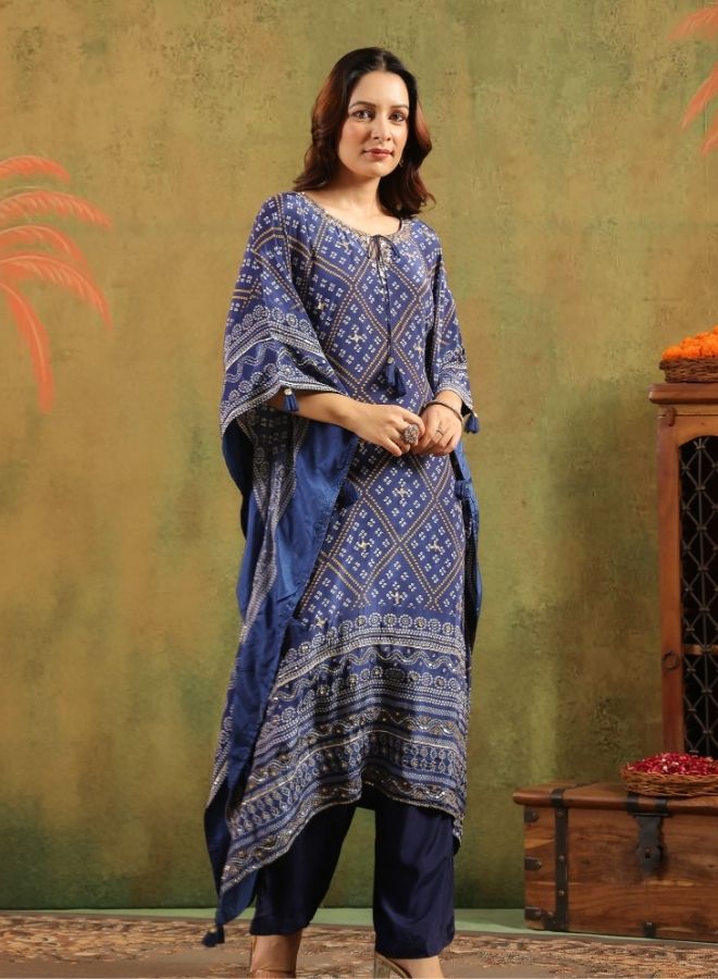 Elegant Blue Bandhani-Print Kurta Set