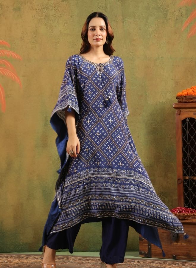 Elegant Blue Bandhani-Print Kurta Set