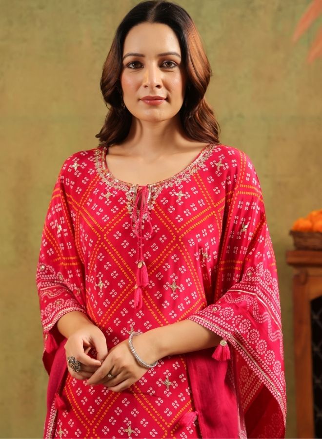 Elegant Red Bandhani-Print Kurta Set