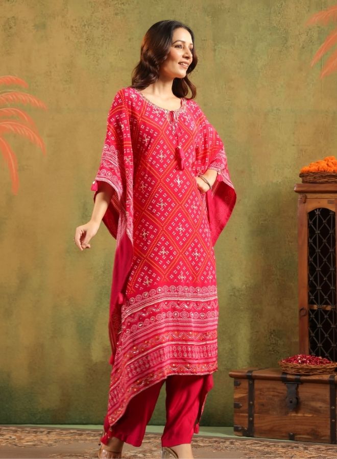 Elegant Red Bandhani-Print Kurta Set