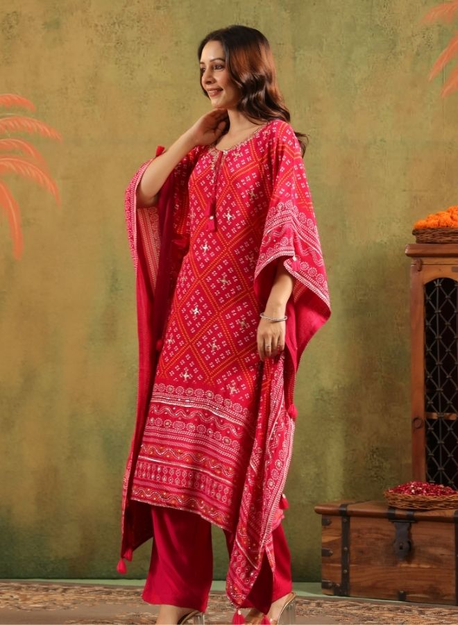 Elegant Red Bandhani-Print Kurta Set