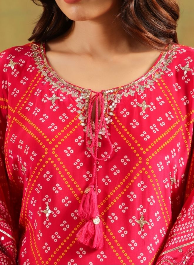 Elegant Red Bandhani-Print Kurta Set
