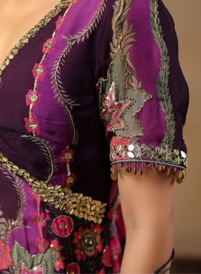 Purple Floral Embroidered Kaftan Jumpsuit