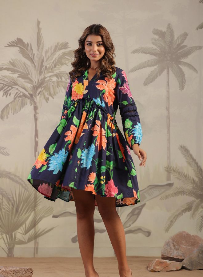 navy blue floral high low dress Navy Blue Floral Print High-Low Wrap Dress | Womens | Medium (Available in L) | 100% Polyester
