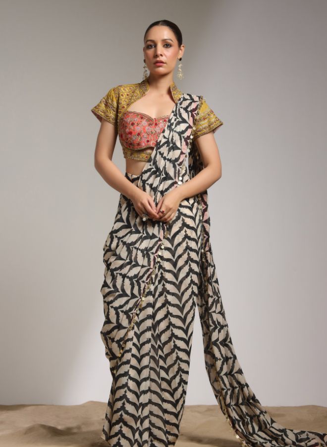 Elegant Printed Saree with Embroidered Blouse