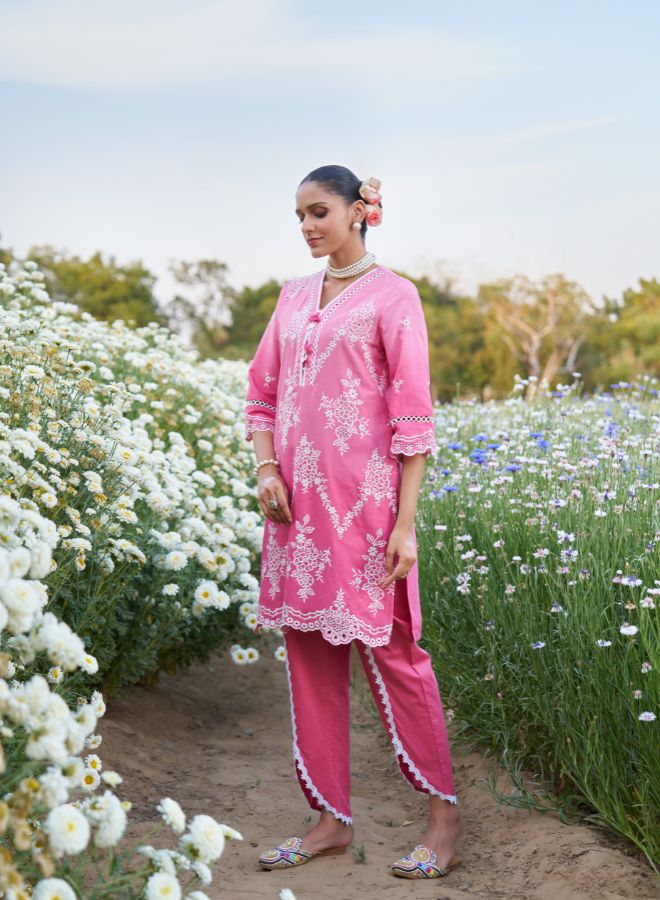 Pink Embroidered Co-ord Set. Elegant & Festive Ethnic Wear