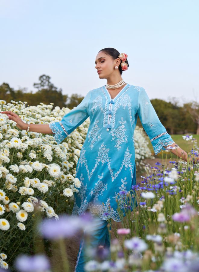 Blue Embroidered Co-ord Set. Elegant & Festive Ethnic Wear