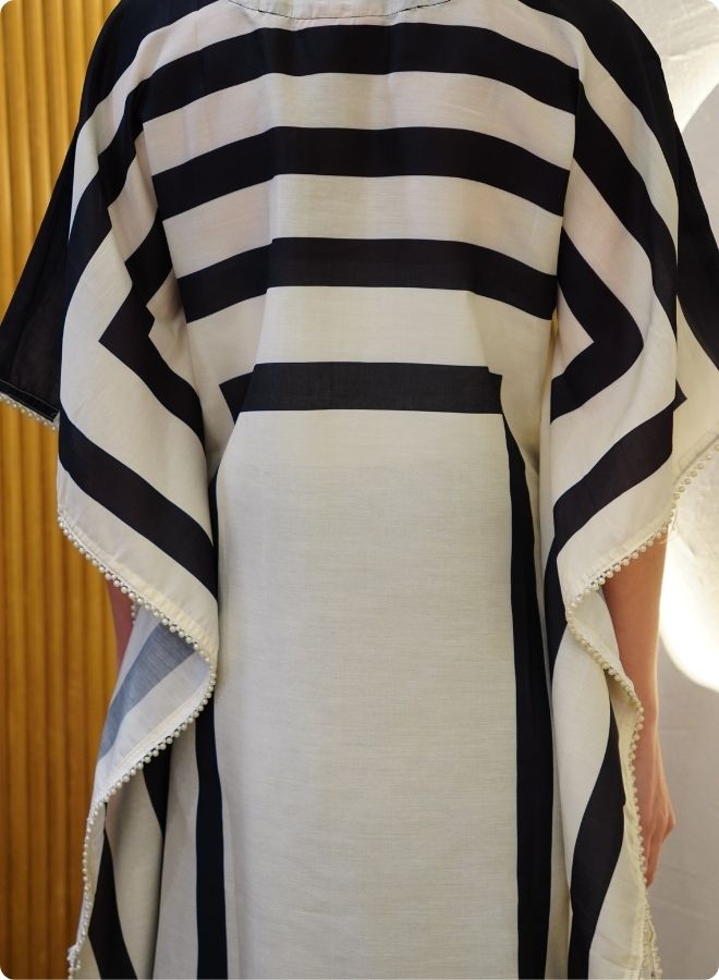 Black and White Geometric Stripe Kaftan Set