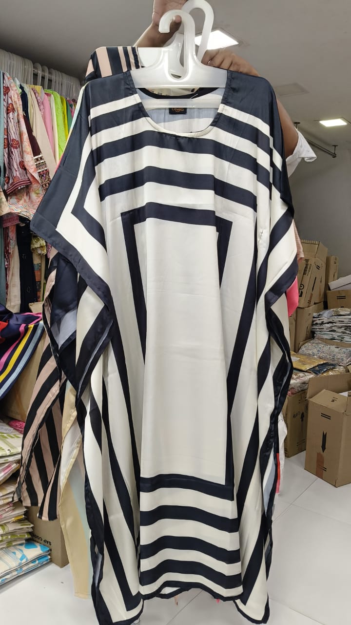 Black and White Geometric Stripe Kaftan Set