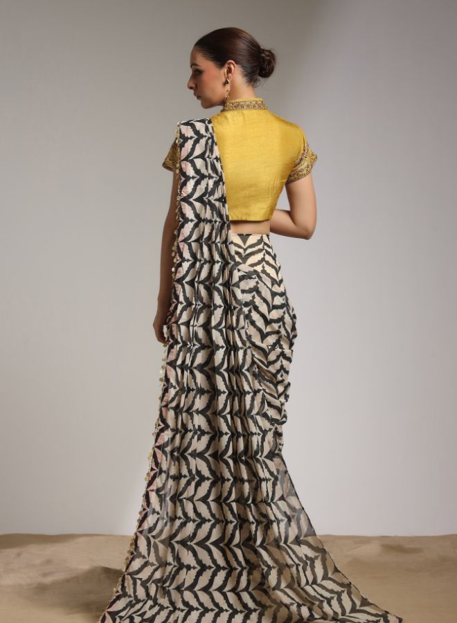 Elegant Printed Saree with Embroidered Blouse