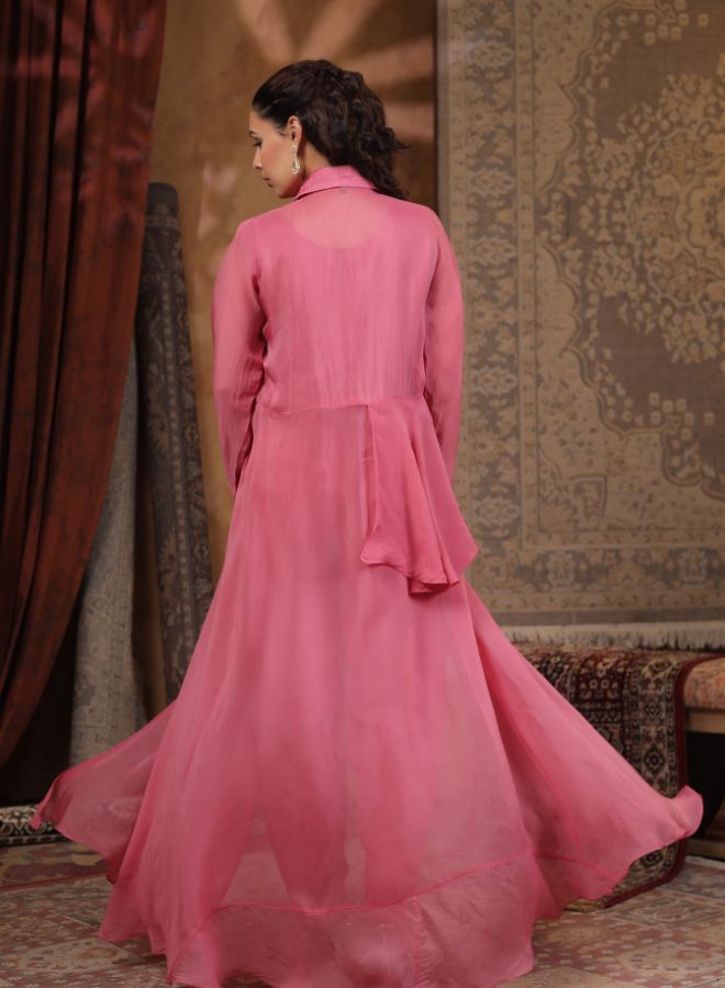 Elegant Pink Embroidered Gown with Jacket for Festive Wear