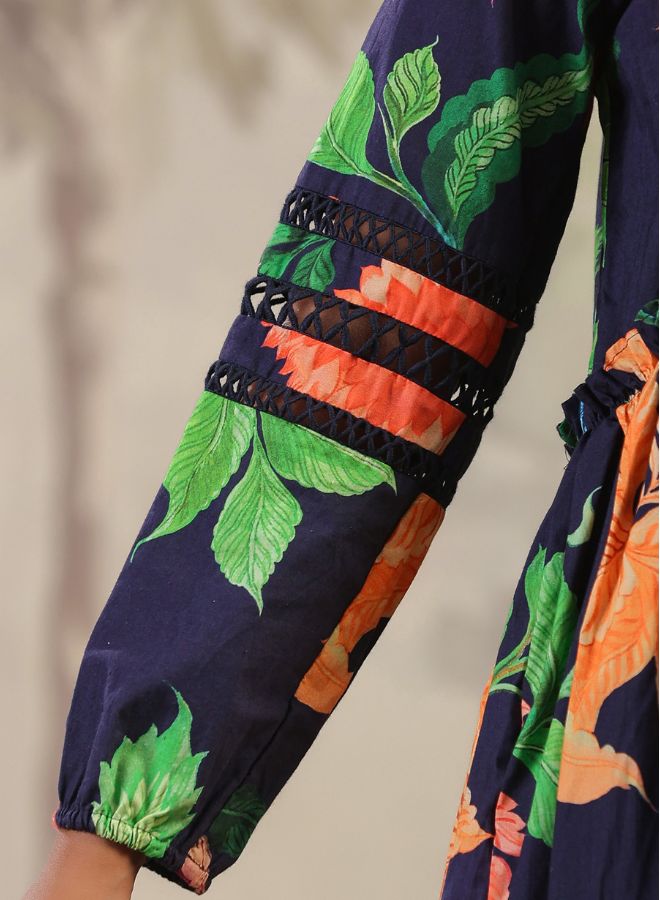 Navy Blue Floral Dress – Bold & Elegant Summer Wear