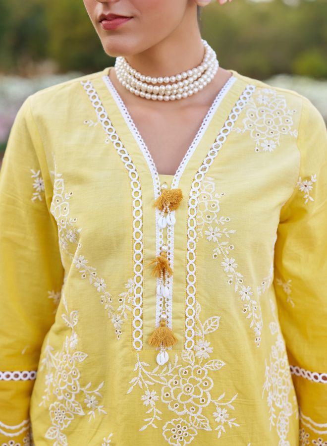 Yellow Embroidered Co-ord Set. Elegant & Festive Ethnic Wear