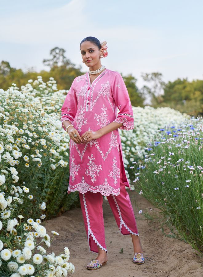 Pink Embroidered Co-ord Set. Elegant & Festive Ethnic Wear