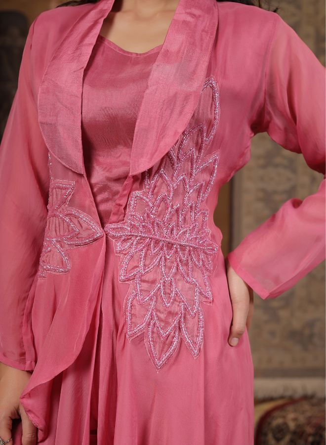 Elegant Pink Embroidered Gown with Jacket for Festive Wear