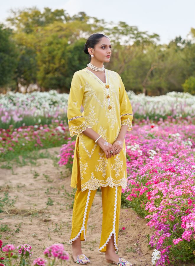 Yellow Embroidered Co-ord Set. Elegant & Festive Ethnic Wear