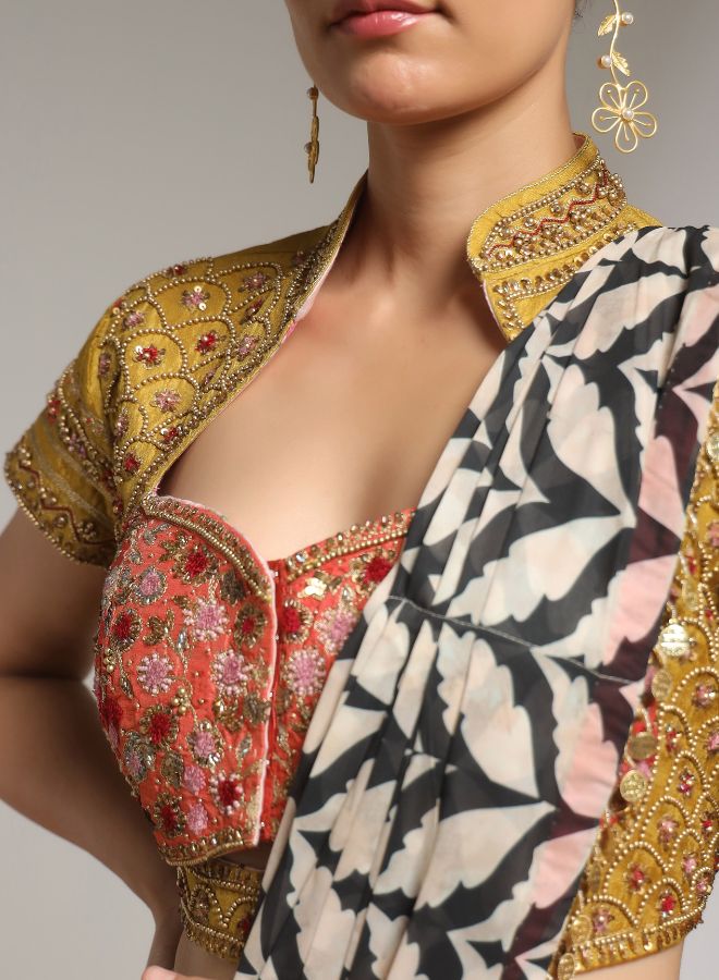 Elegant Printed Saree with Embroidered Blouse