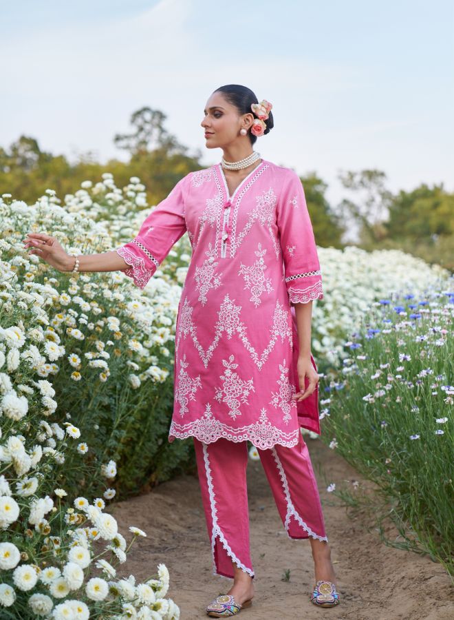 Pink Embroidered Co-ord Set. Elegant & Festive Ethnic Wear