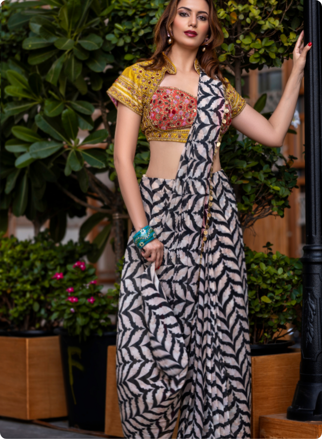 Elegant Printed Saree with Embroidered Blouse