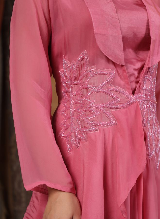Elegant Pink Embroidered Gown with Jacket for Festive Wear