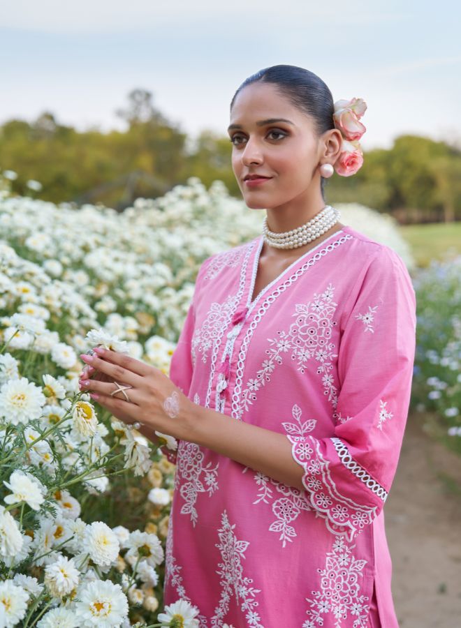 Pink Embroidered Co-ord Set. Elegant & Festive Ethnic Wear