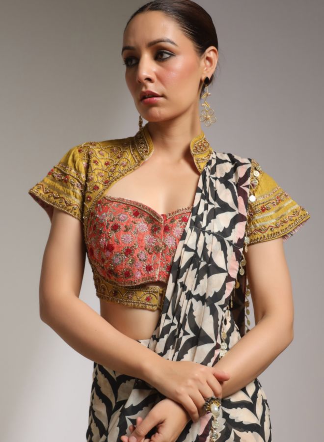 Elegant Printed Saree with Embroidered Blouse