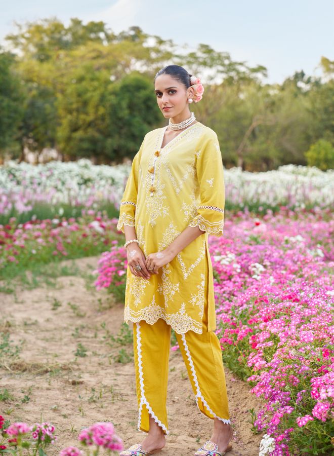 Yellow Embroidered Co-ord Set. Elegant & Festive Ethnic Wear