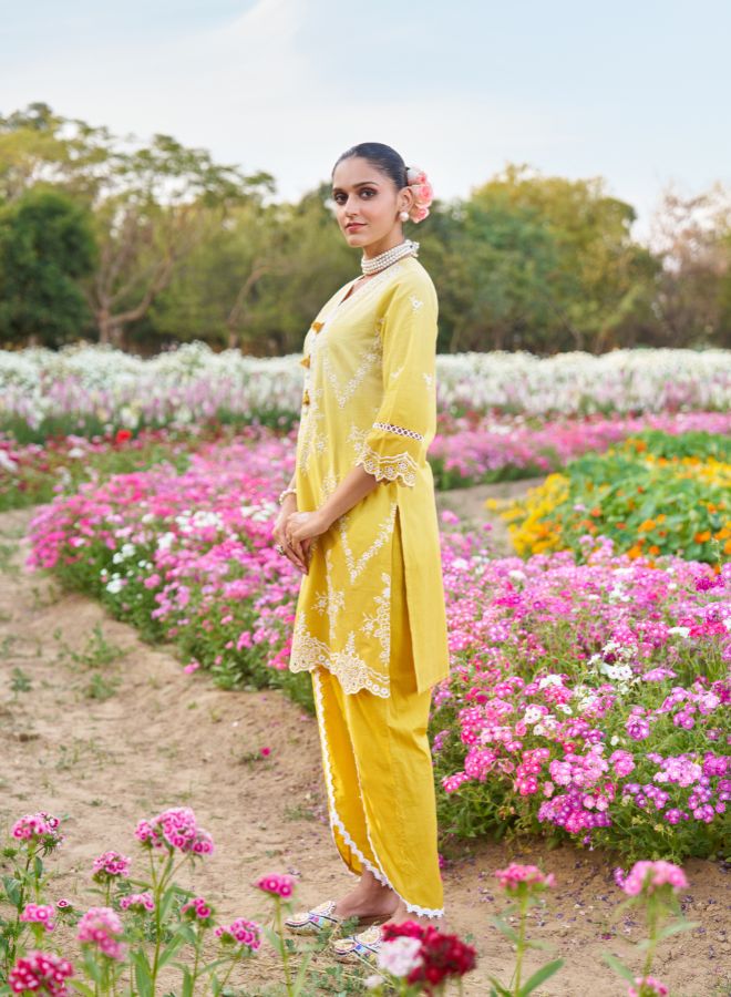 Yellow Embroidered Co-ord Set. Elegant & Festive Ethnic Wear