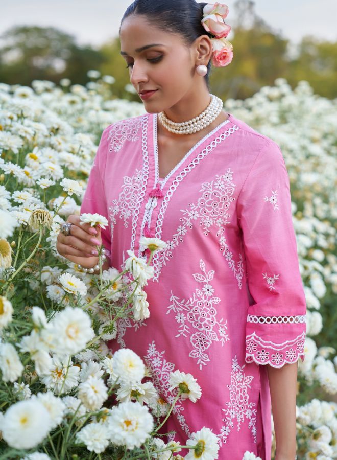 Pink Embroidered Co-ord Set. Elegant & Festive Ethnic Wear