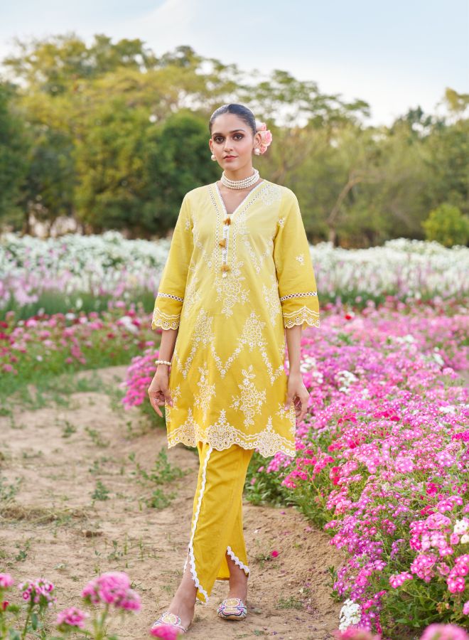 Yellow Embroidered Co-ord Set. Elegant & Festive Ethnic Wear