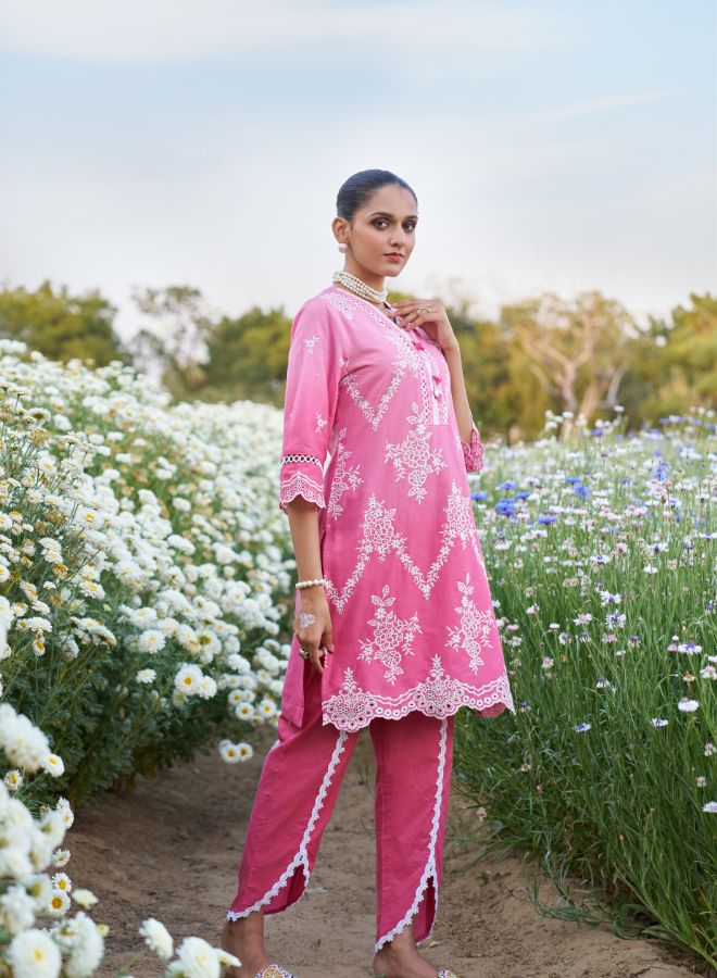 Pink Embroidered Co-ord Set. Elegant & Festive Ethnic Wear