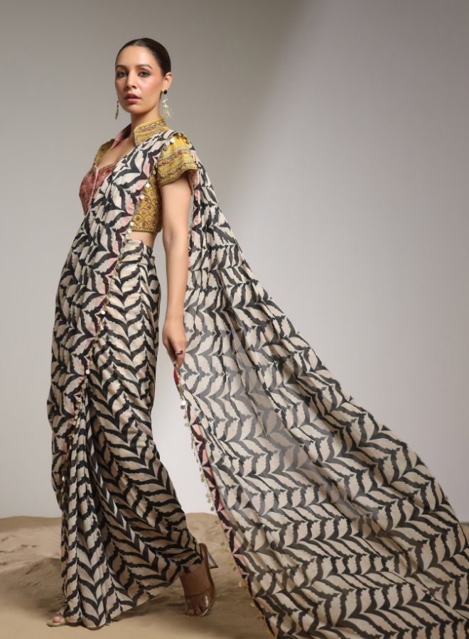Elegant Printed Saree with Embroidered Blouse