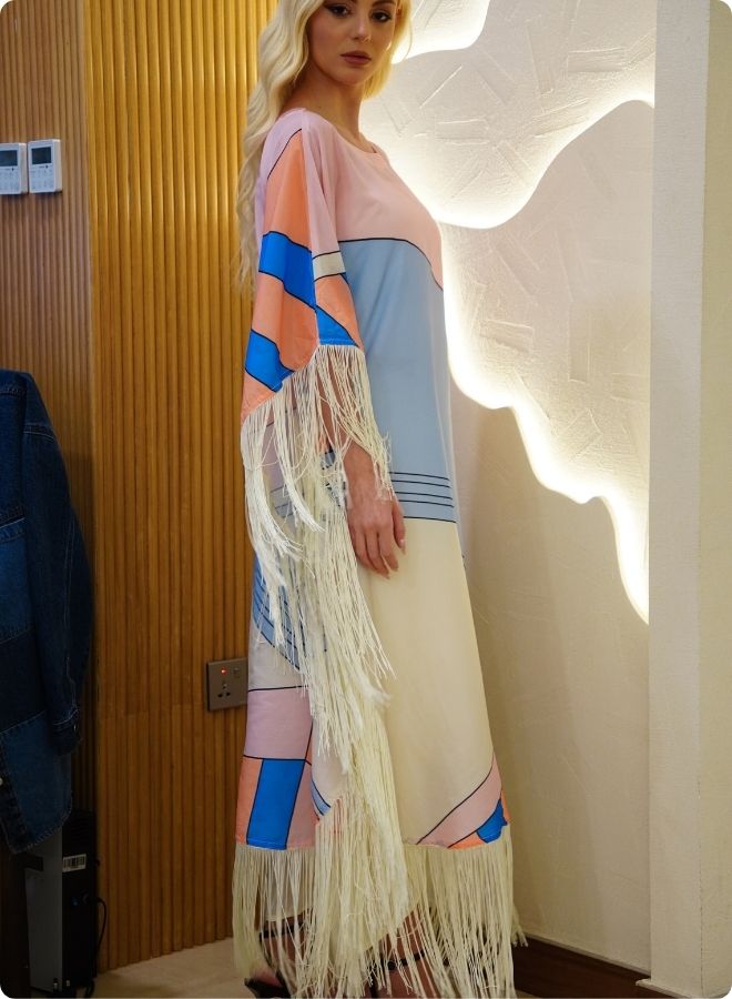 Pastel Geometric Print Kaftan Set