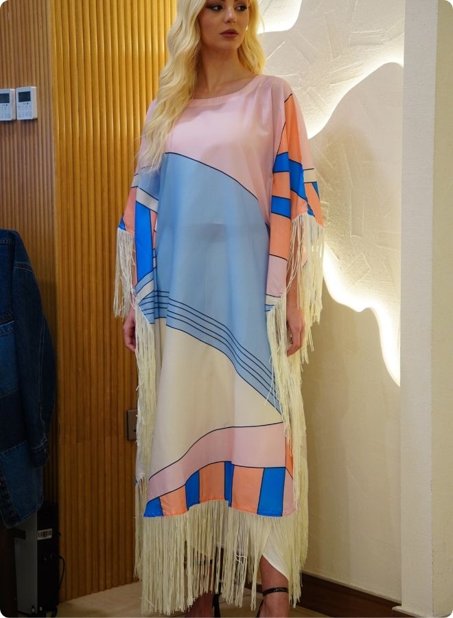 Pastel Geometric Print Kaftan Set