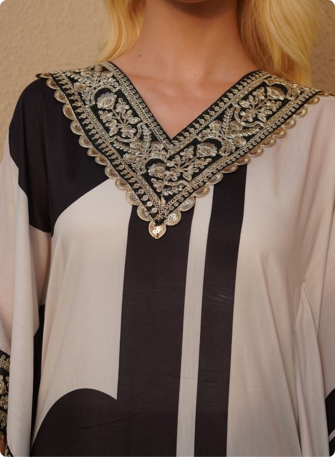 Ivory Polka Dot Asymmetric Kaftan Set