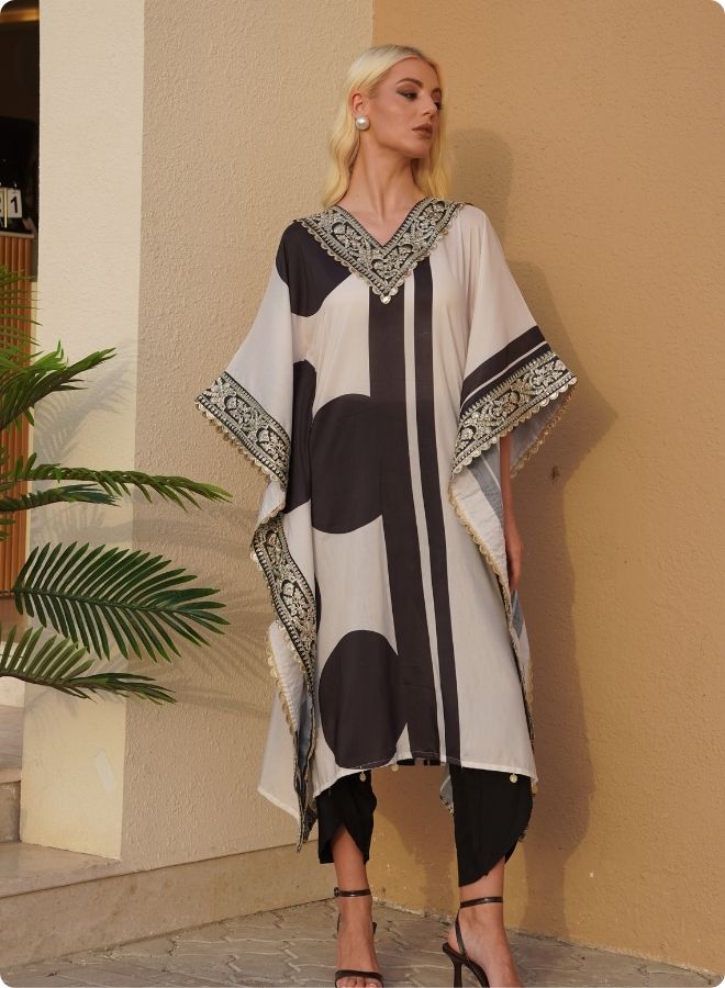 Ivory Polka Dot Asymmetric Kaftan Set
