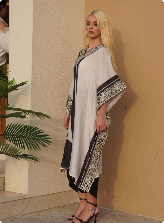 Ivory Polka Dot Asymmetric Kaftan Set
