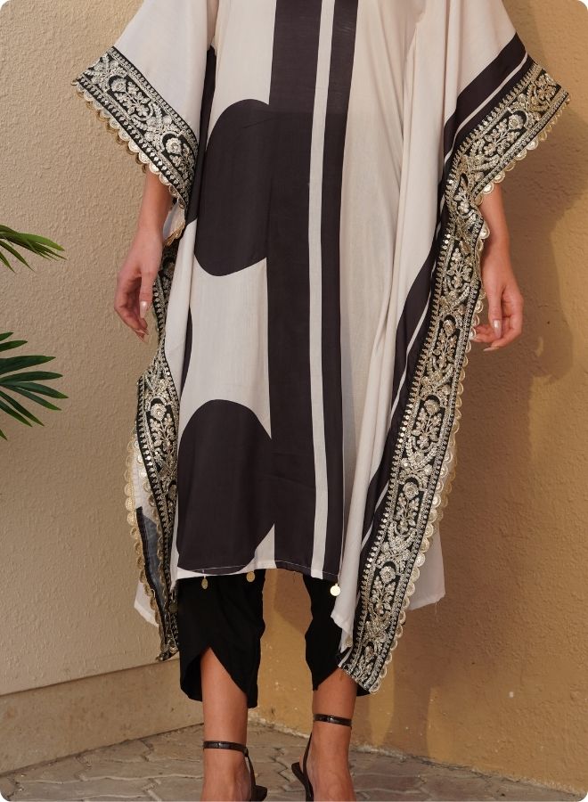 Ivory Polka Dot Asymmetric Kaftan Set