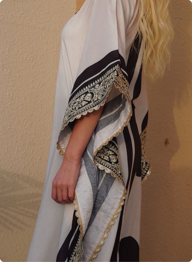 Ivory Polka Dot Asymmetric Kaftan Set