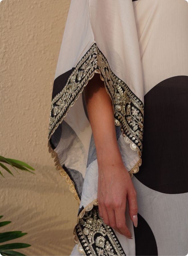 Ivory Polka Dot Asymmetric Kaftan Set
